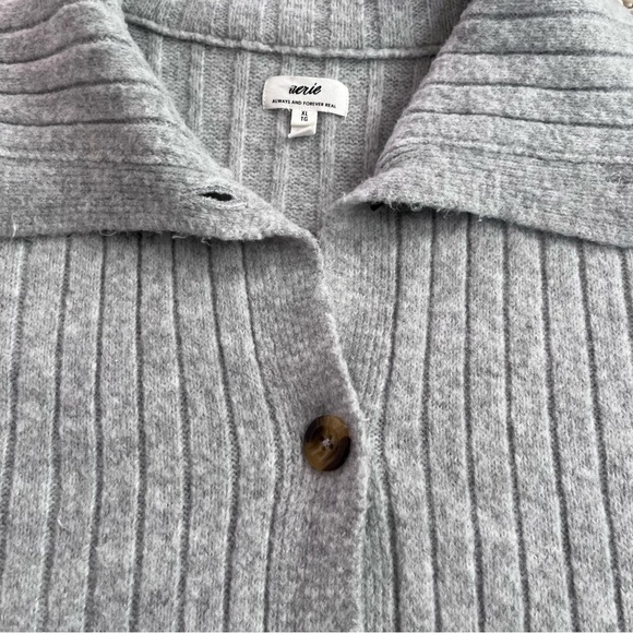 Aerie unREAL Ribbed Button-Down Cardigan | Heather Gray XL - Oversized Cozy Knit - Picture 5 of 15